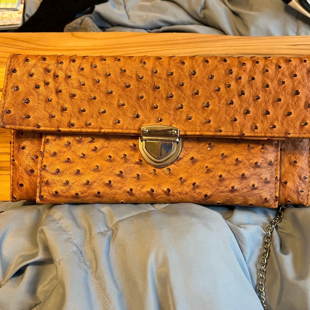 Brown/tan clutch with chain strap